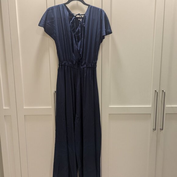 Navy Blue Silk Jumpsuit Size 8 - Picture 3 of 5
